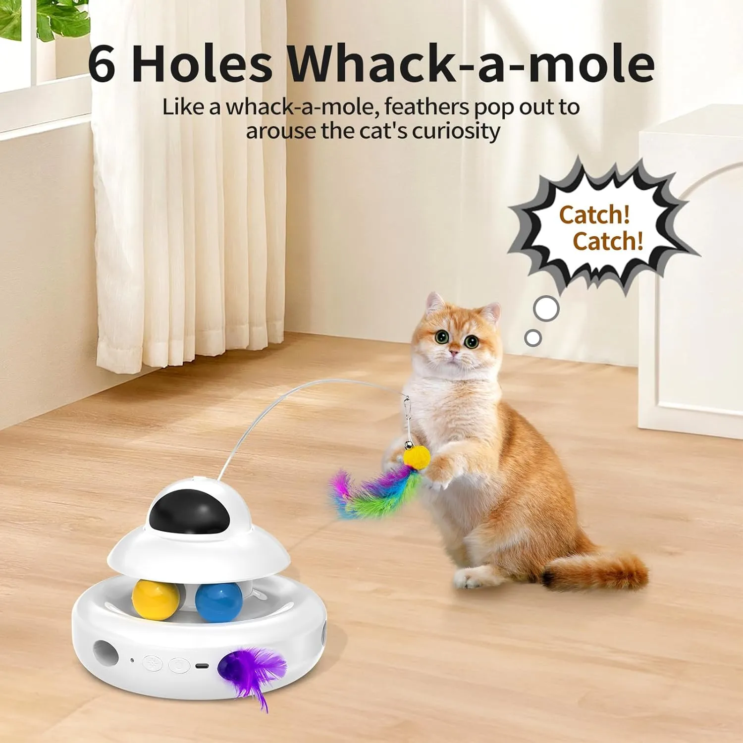 Cat Toy,Interactive 4-in-1 Automatic Cat Toys for Indoor Cats,Electronic Whack a Mole, Fluttering Butterfly,Track Balls Kitten Toy,Feather Toys for All Breeds