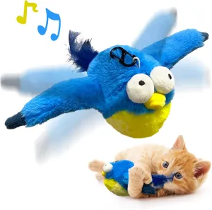 Cat Toys, Flapping Wings Blue-Bird, No Flying, Chirping Bird Interactive Catnip Toy for Kitten or Small Dogs, Touch Activated, Rechargeable