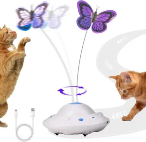 Cat Toys for Indoor Cats 3in1 Interactive Toy with Fluttering Butterfly Led Light Automatic Cat Toy for Bored Indoor Kitten Adult Cats USB Rechargeable Electric Moving Toy