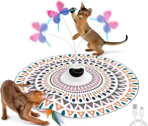 Cat Toys Interactive 2-in-1 Rechargeable Unpredicatable Moving Feather Cat Wand Teaser Hide and Seek, Spinning Butterfly, Kitten Toys for Indoor Cats Exercise