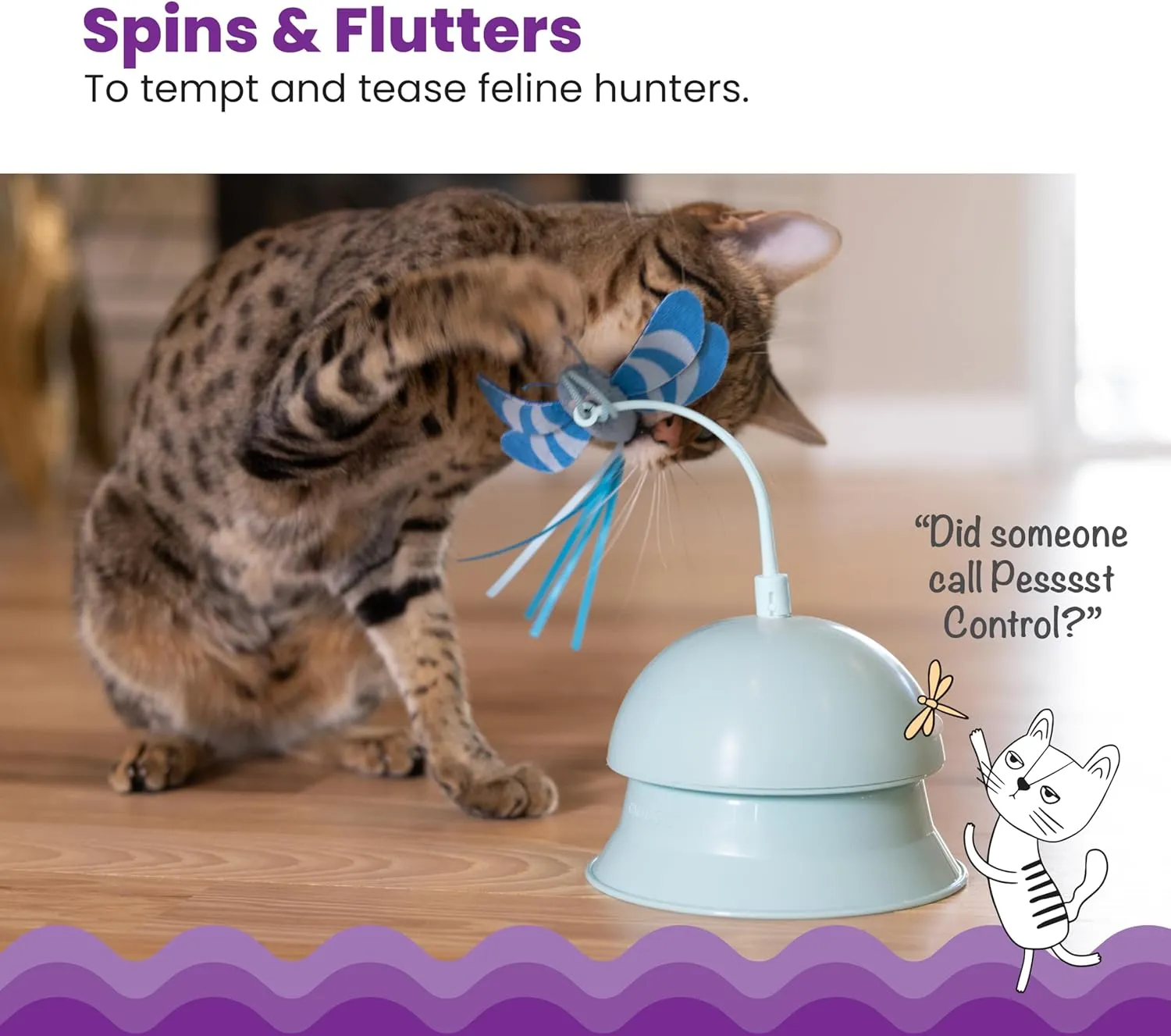 Catstages 2-in-1 Flutter Dome Electronic Cat Toy  Plush Motion Toy for Indoor Cats, Ball Track Add-On, Blue