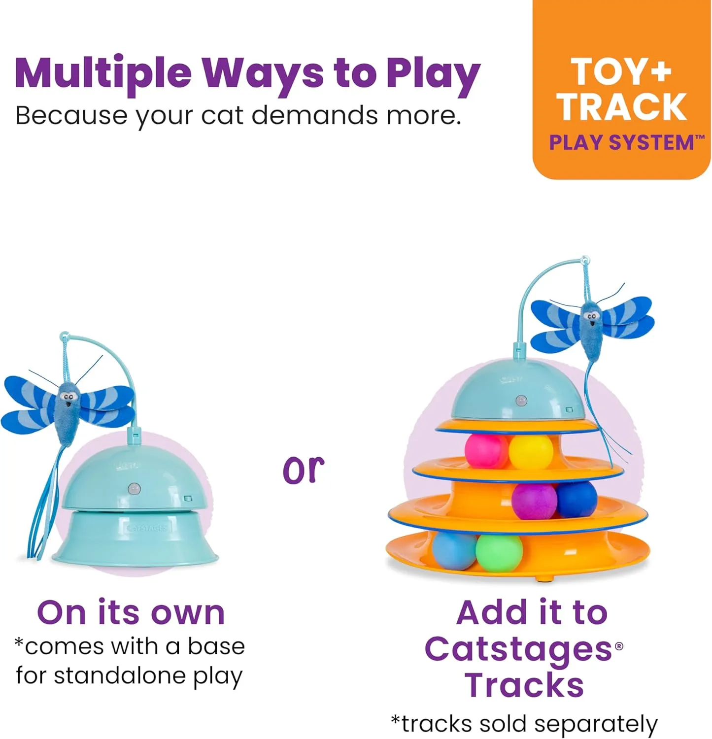 Catstages 2-in-1 Flutter Dome Electronic Cat Toy  Plush Motion Toy for Indoor Cats, Ball Track Add-On, Blue