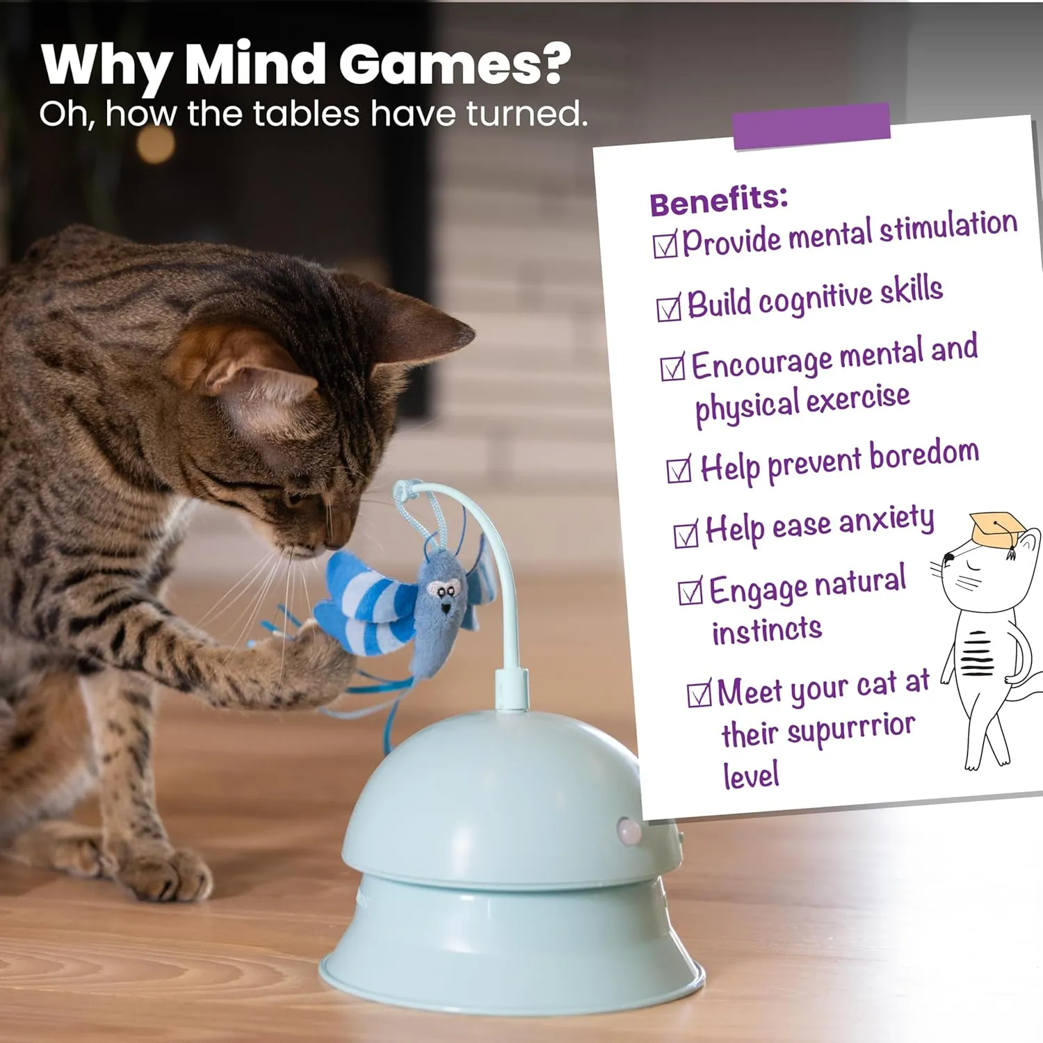 Catstages 2-in-1 Flutter Dome Electronic Cat Toy  Plush Motion Toy for Indoor Cats, Ball Track Add-On, Blue