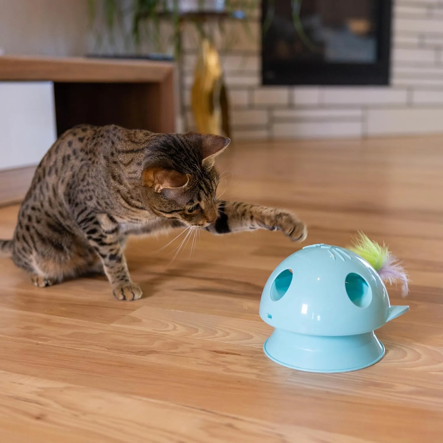 Catstages Electronic Dart N' Dash Interactive Cat Toy and Topper for Cat Ball Track, Motion Activated, Hide and Peek Feather Toy, Blue