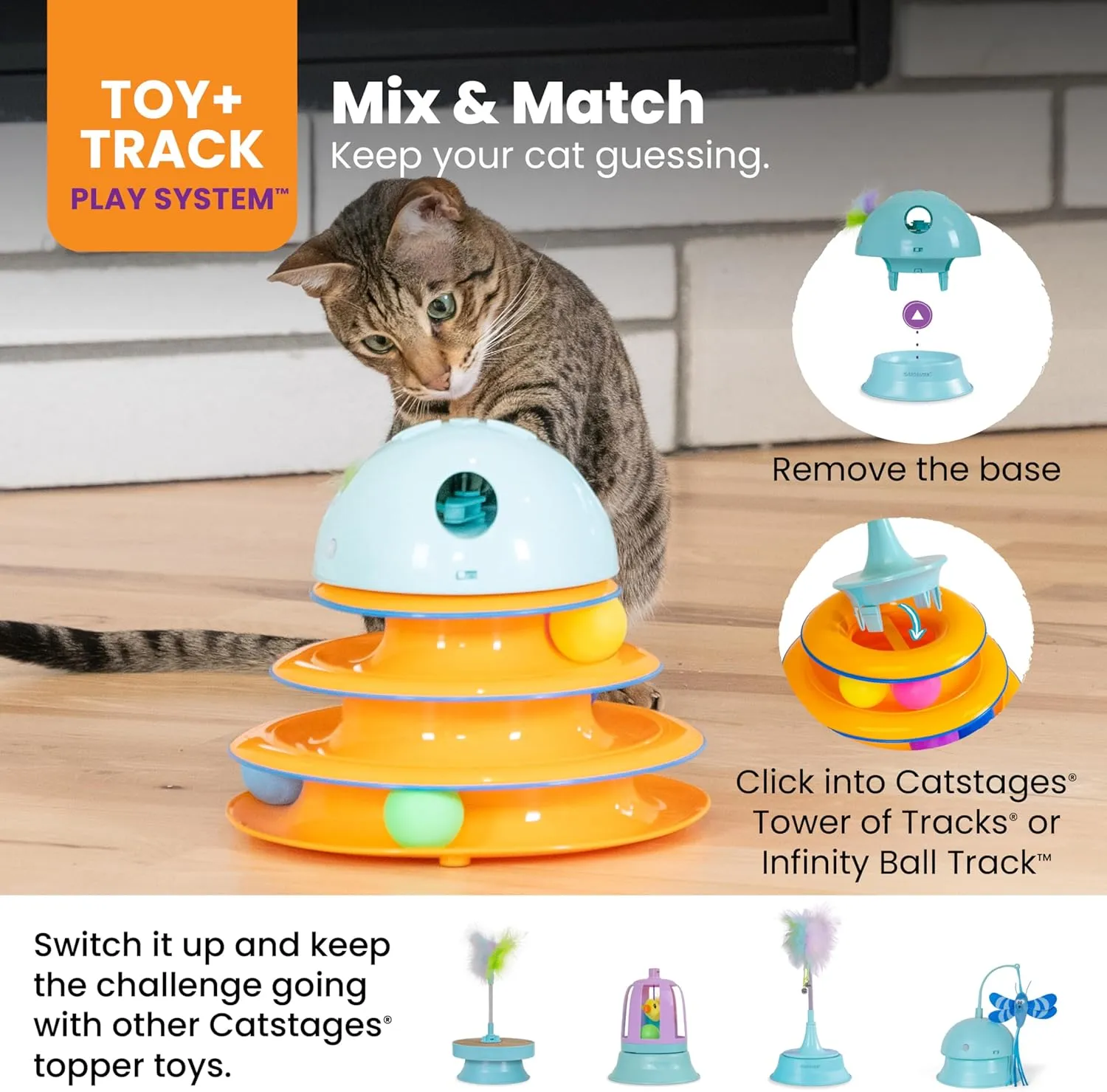 Catstages Electronic Dart N' Dash Interactive Cat Toy and Topper for Cat Ball Track, Motion Activated, Hide and Peek Feather Toy, Blue