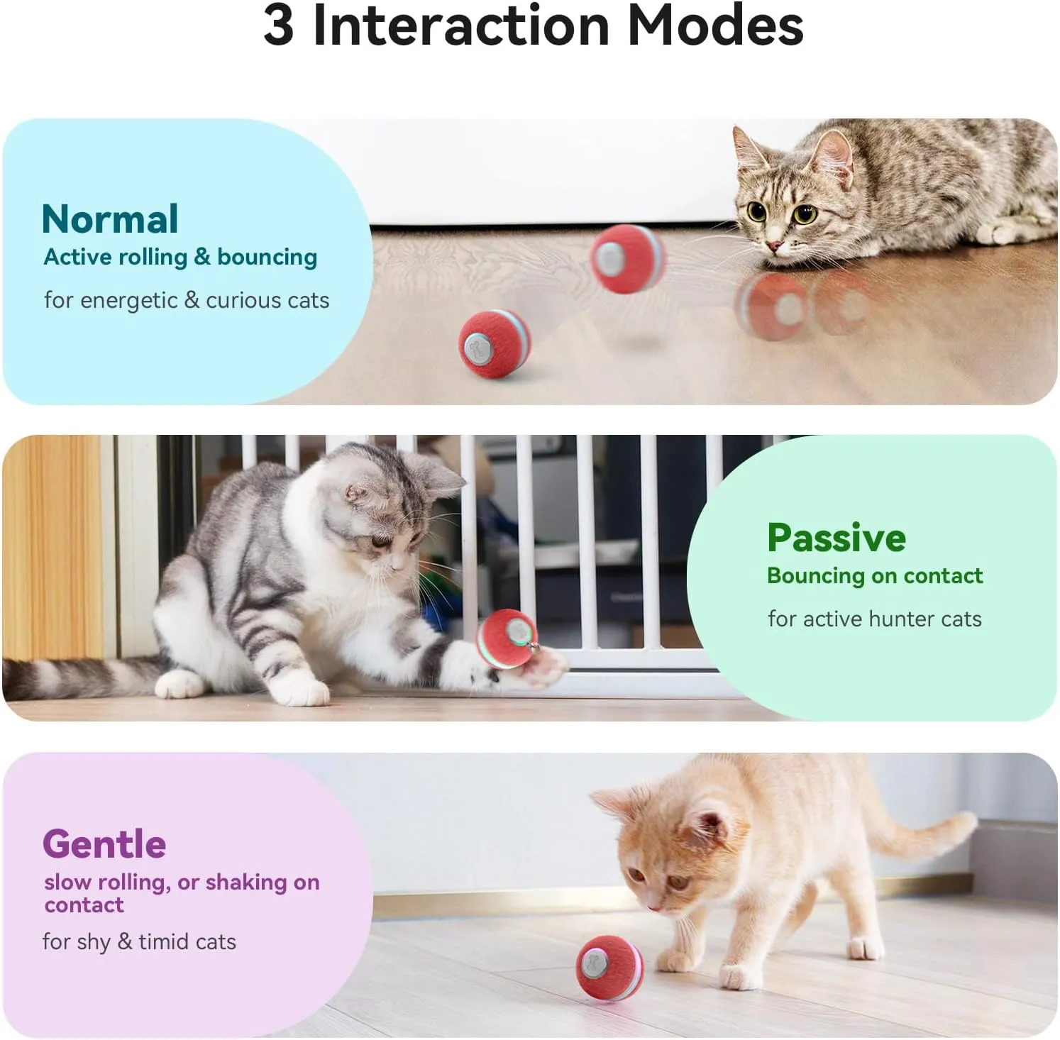 Cheerble Interactive Cat Ball Toy, Automatic Moving Ball Puzzle Toy for Indoor Cat Kitten, Smart Anti-Depression Pet Toy Fun Gift with Light, Red