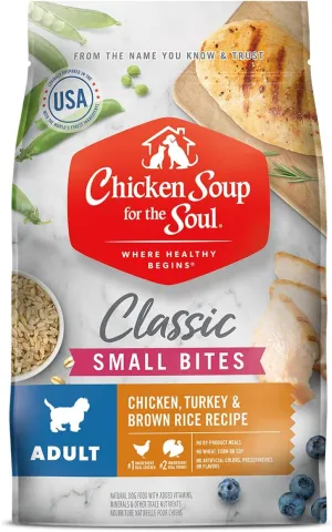 Chicken Soup For The Soul Classic Dry Small Bites Adult Dog Food, Chicken, Turkey & Brown Rice Recipe, 4.5 Pound Bag | Soy, Corn & Wheat Free, Small Breed Dog Food Made with Real Ingredients
