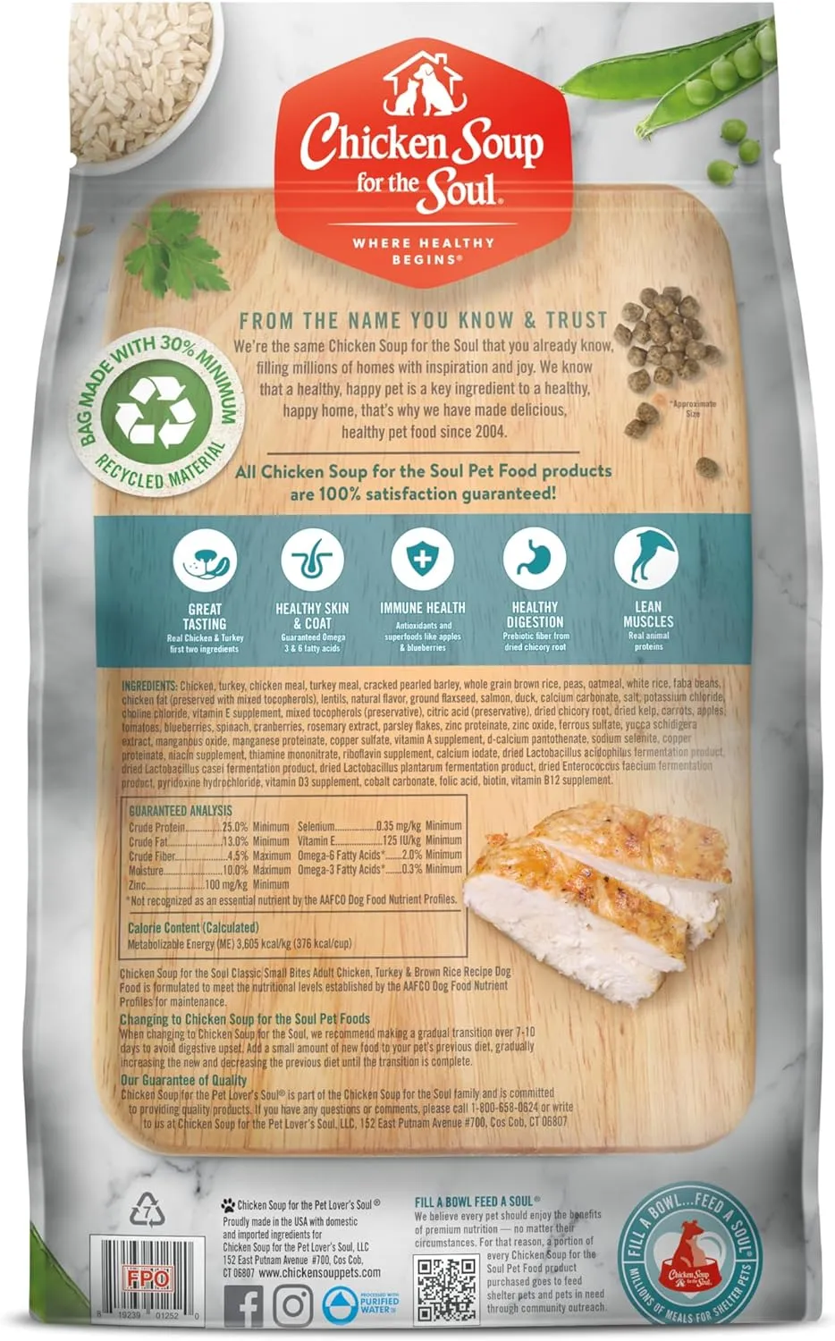 Chicken Soup For The Soul Classic Dry Small Bites Adult Dog Food, Chicken, Turkey & Brown Rice Recipe, 4.5 Pound Bag | Soy, Corn & Wheat Free, Small Breed Dog Food Made with Real Ingredients