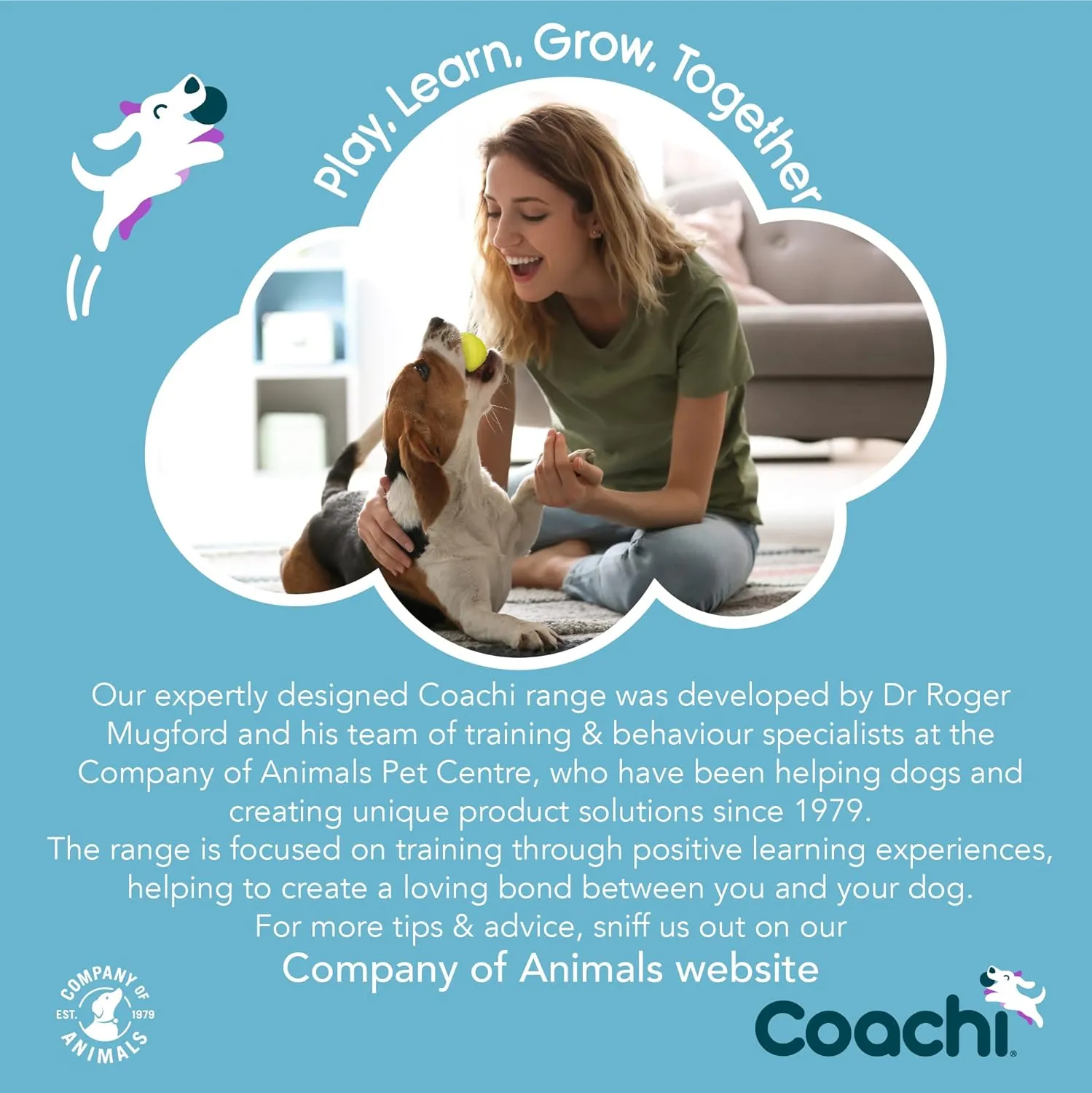 Coachi Tuggi Ball - Interactive Dog Toy for Tug of War & Play. Strong & Comfortable, Stretchy Bungee Handle, Reward Training, Interrupting Biting & Chewing. Ideal for Agility and Suitable for Puppies