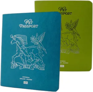 Color Premium PU Leather stitch-sewn US Pet Passport Medical Record for Pet Health and Vaccination English   Spanish for Cat, Dog, Puppy and Kitten (Blue   Lime, Double)