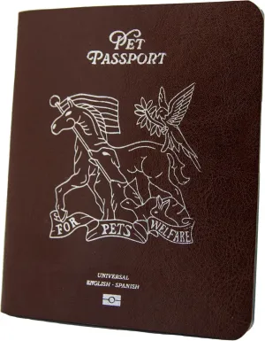Color Premium PU Leather stitch-sewn US Pet Passport Medical Record for Pet Health and Vaccination English   Spanish for Cat, Dog, Puppy and Kitten (Brown, Single)