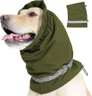 Dog Fleece Snood Ear Protector, Adjustable Neck Gaiter, Waterproof Calming Hoodie Ear Cover Relieve Anxiety, Neck Head Warmer Headband for Grooming (Military Green, Medium)