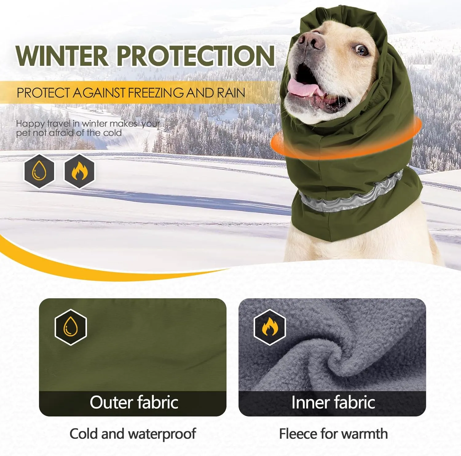 Dog Fleece Snood Ear Protector, Adjustable Neck Gaiter, Waterproof Calming Hoodie Ear Cover Relieve Anxiety, Neck Head Warmer Headband for Grooming (Military Green, Medium)