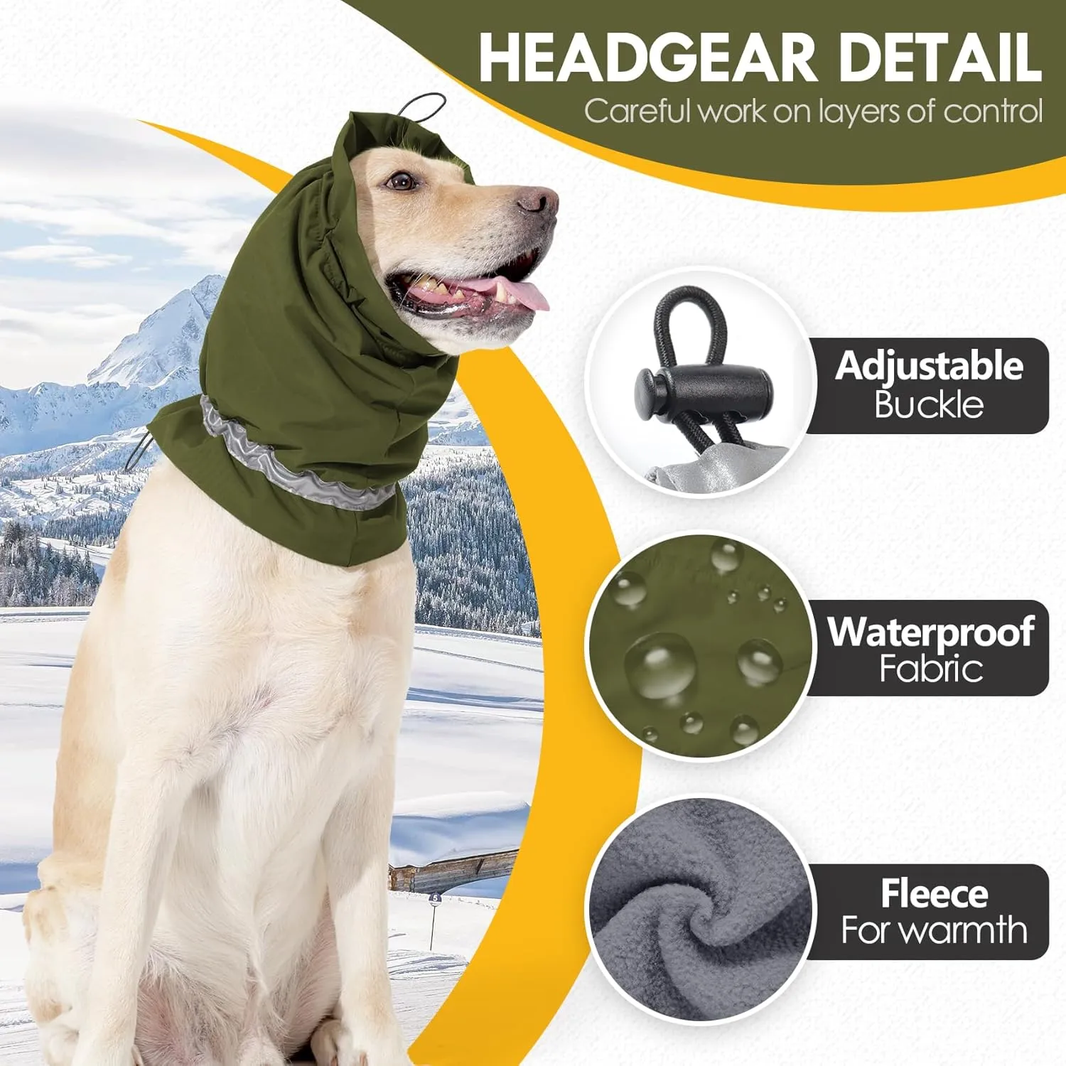 Dog Fleece Snood Ear Protector, Adjustable Neck Gaiter, Waterproof Calming Hoodie Ear Cover Relieve Anxiety, Neck Head Warmer Headband for Grooming (Military Green, Medium)
