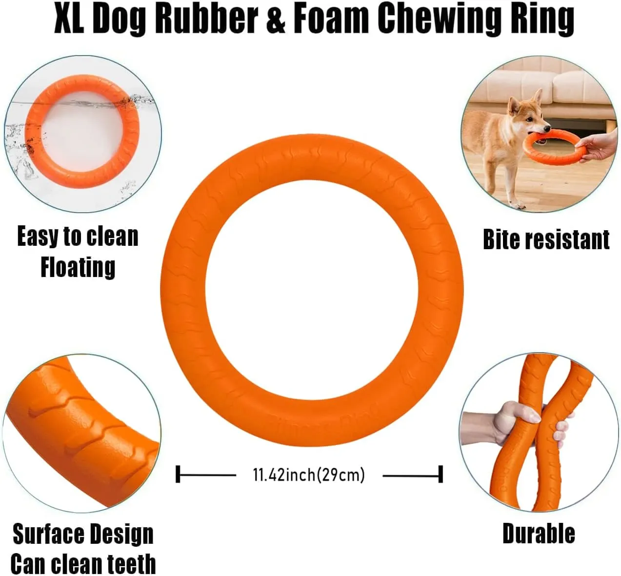 Dog Flying Disc Dog Chew Toy,Dog Toys for Aggressive Chewers Floating Dog Ring/Fetch Toys for Medium/Large Breeds Interactive Dog Pool Float Durable Toy for Training and Teeth Cleaning,28cm