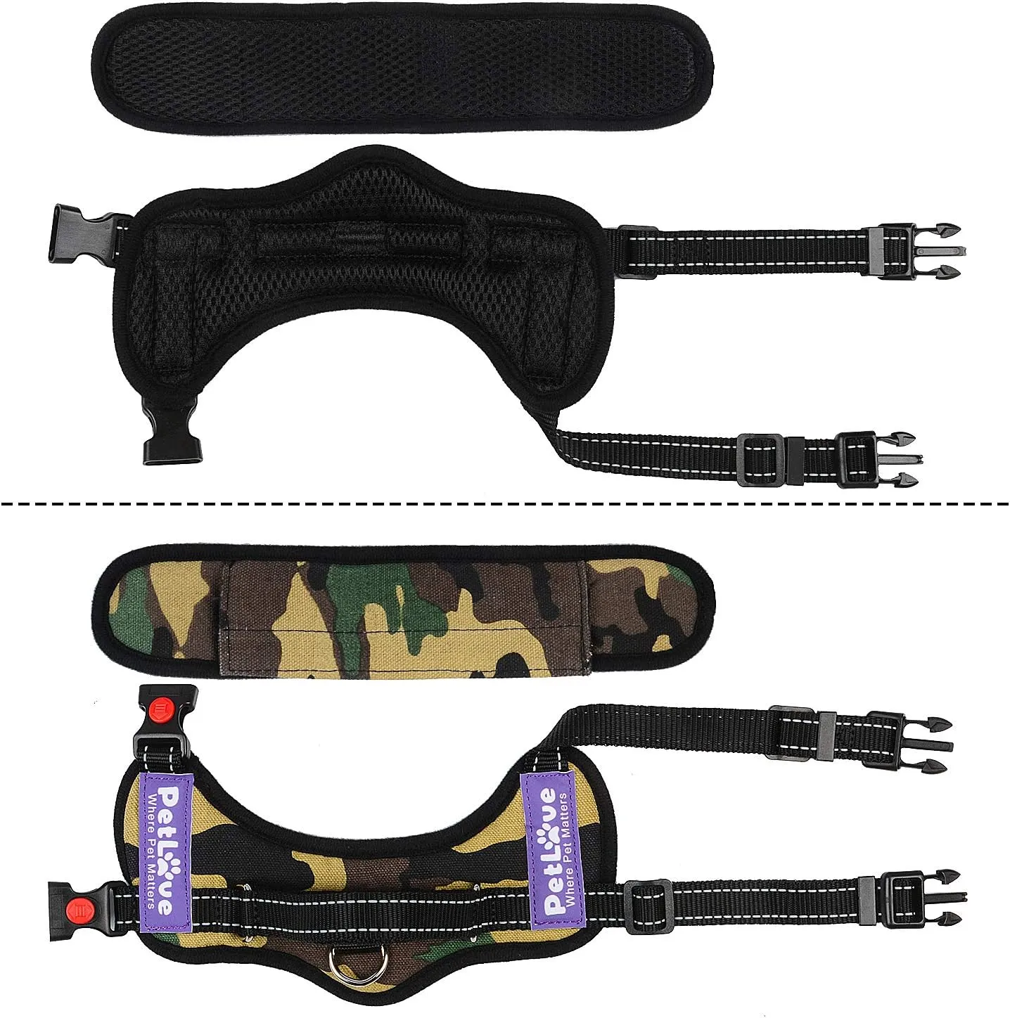Dog Harness, Adjustable Soft Leash Padded No Pull Dog Harness for Small Medium Large Dogs, Camouflage