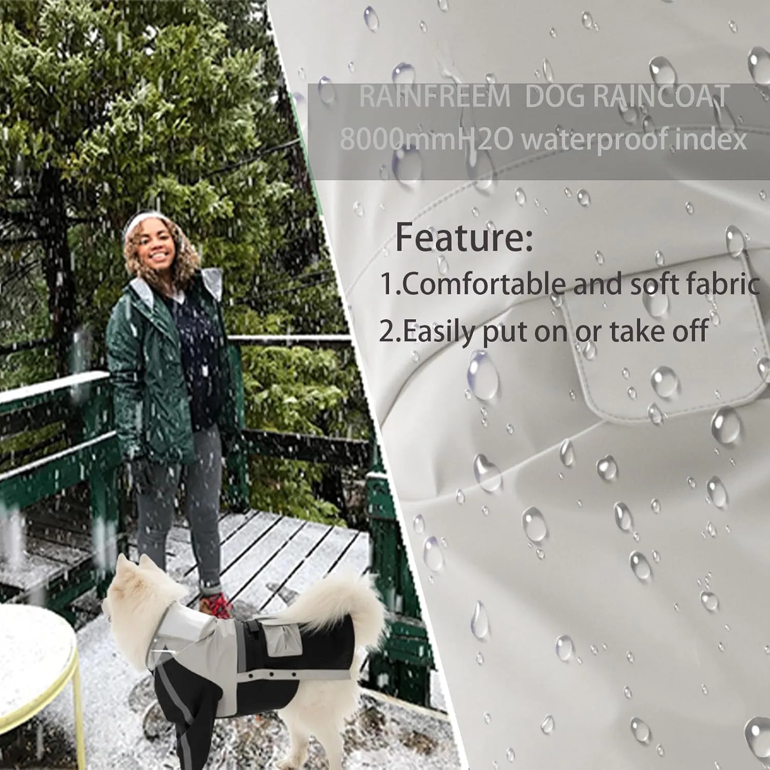 Dog Raincoat, Waterproof Dog Rain Jacket with Clear Hood,Rain Clothes Apparel with Leash Hole Suit for Medium Large Dogs,Black,2XL