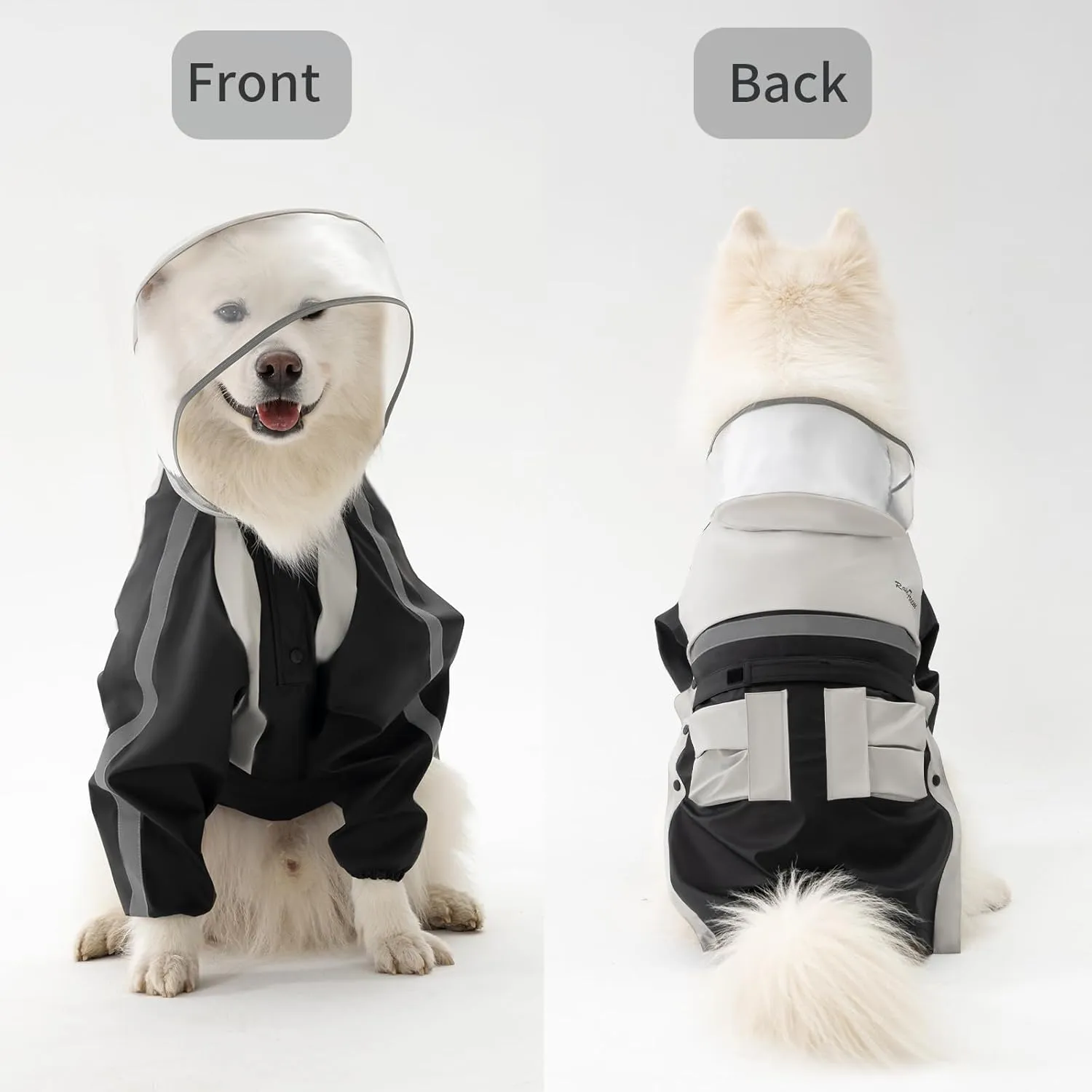 Dog Raincoat, Waterproof Dog Rain Jacket with Clear Hood,Rain Clothes Apparel with Leash Hole Suit for Medium Large Dogs,Black,2XL