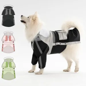 Dog Raincoat, Waterproof Dog Rain Jacket with Clear Hood,Rain Clothes Apparel with Leash Hole Suit for Medium Large Dogs,Black,2XL