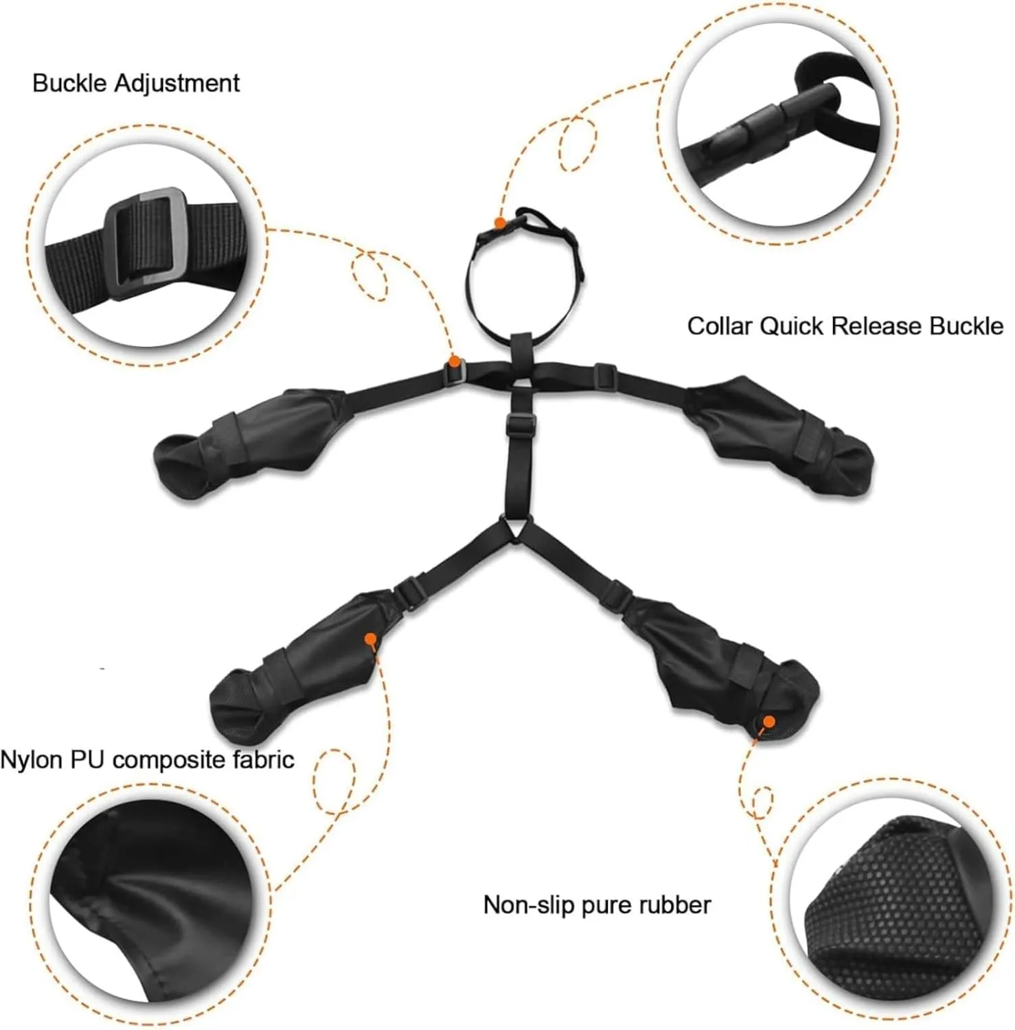 Dog Suspender Boots Leggings with Harness, Outdoor Straps Over Back Snow Boot, Waterproof Walkie Shoe, Anti-Slip and Dirty Proof Paw Protector for Small to Medium Dogs (Black,S)