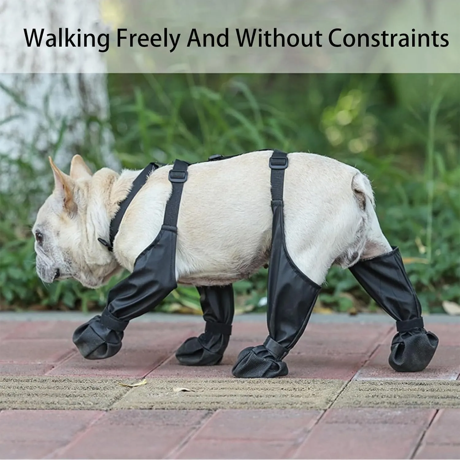 Dog Suspender Boots Leggings with Harness, Outdoor Straps Over Back Snow Boot, Waterproof Walkie Shoe, Anti-Slip and Dirty Proof Paw Protector for Small to Medium Dogs (Black,S)