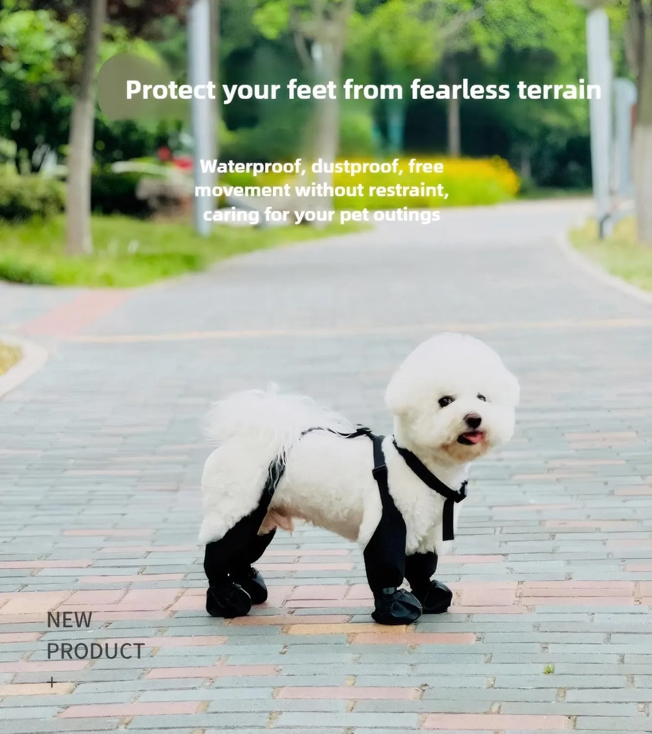 Dog Suspender Boots Leggings with Harness, Outdoor Straps Over Back Snow Boot, Waterproof Walkie Shoe, Anti-Slip and Dirty Proof Paw Protector for Small to Medium Dogs (Black,S)