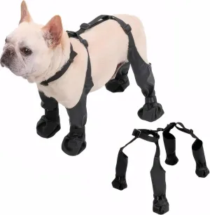 Dog Suspender Boots Leggings with Harness, Outdoor Straps Over Back Snow Boot, Waterproof Walkie Shoe, Anti-Slip and Dirty Proof Paw Protector for Small to Medium Dogs (Black,S)