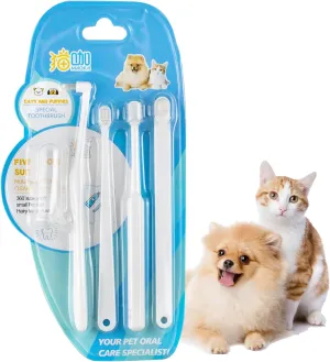 Dog Toothbrush Brushing Kit, Cat Tooth brushing Kit, Suitable for All Cats and Dogs Dental Care. White, Soft Bristles, Pet Toothbrush Kit Meets All Cleaning Needs, Multi-Functional Dental Cleaning