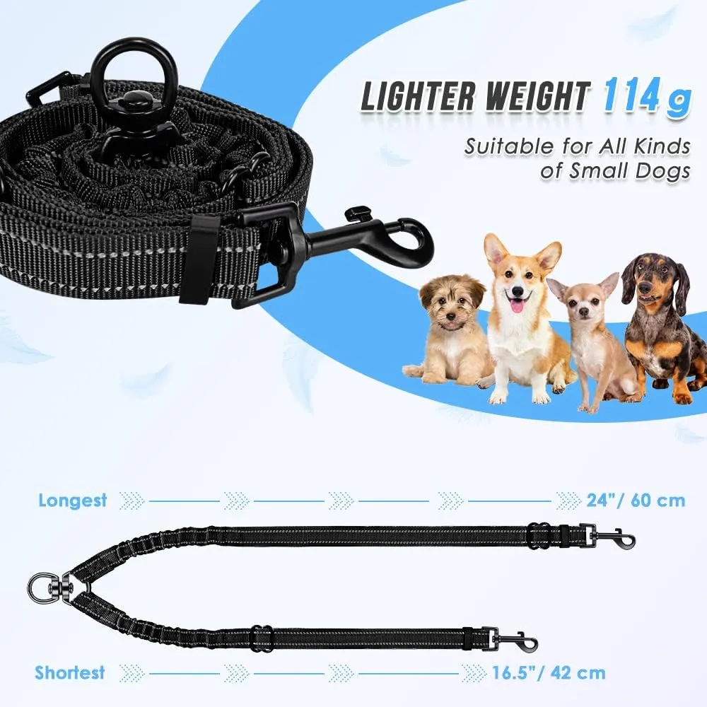 Double Dog Leash, No Tangle 360Swivel Rotation Reflective Lead Attachment Adjustable Length Dual Two Dogs Lead Splitter, Comfortable Shock Absorbing Walking Training for 2 Dogs