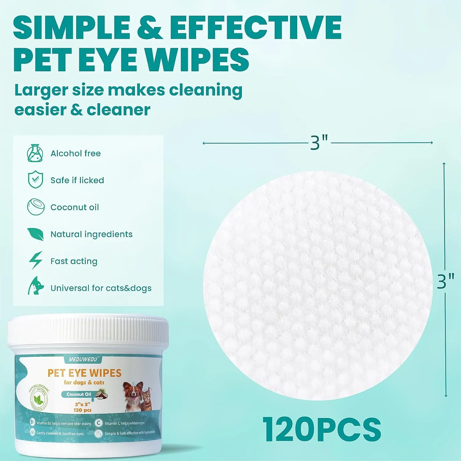 Eyes Wipes for Dogs & Cats 120 Counts, Grooming Kit Care for Dogs and Cats, Prevent Tear Stains, Eye Debris, Discharge, Mucus Secretions,Unscented