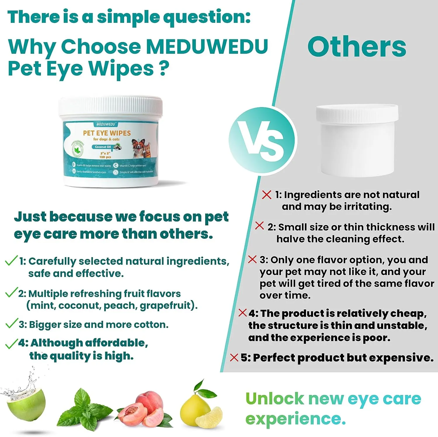 Eyes Wipes for Dogs & Cats 120 Counts, Grooming Kit Care for Dogs and Cats, Prevent Tear Stains, Eye Debris, Discharge, Mucus Secretions,Unscented
