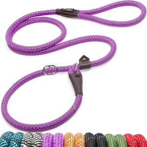 Fida Durable Slip Lead, 6 FT x 1/2" Heavy Duty Rope Leash for Large, Medium Dogs, No Pull Pet Training Leash with Highly Reflective, Purple
