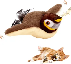 Flying Bird Cat Toy with Catnip, Rechargeable Flapping Bird Sparrow, Upgrade Flappy Bird Cat Toy Interactive Flying Bird Cat Toys for Indoor Cats, Chirping Bird Cat Toy Flapping Wings Simulated