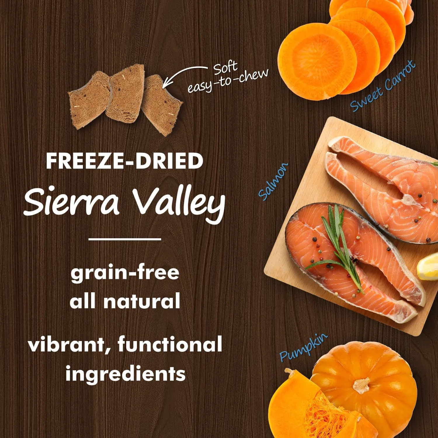 Freeze-Dried Salmon Dog Treats with Omega-3, Skin & Coat Health Soft Cubes, Single-Protein Limited Ingredient Diet, 2cm Easy Chew Size, Grain-Free Resealable Bag 6oz