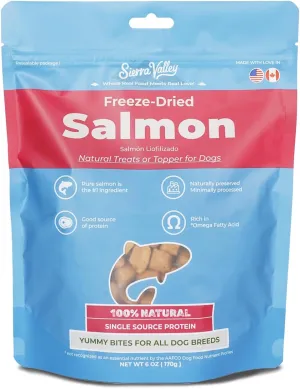 Freeze-Dried Salmon Dog Treats with Omega-3, Skin & Coat Health Soft Cubes, Single-Protein Limited Ingredient Diet, 2cm Easy Chew Size, Grain-Free Resealable Bag 6oz