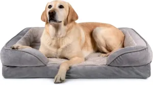 Furhaven Cooling Gel Dog Bed for Large/Medium Dogs w/ Removable Bolsters & Washable Cover, For Dogs Up to 55 lbs - Plush & Velvet Waves Perfect Comfort Sofa - Granite Gray, Large