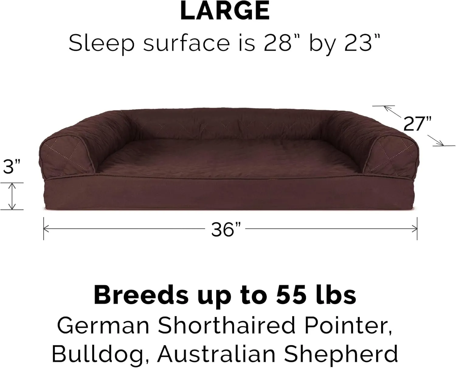 Furhaven Cooling Gel Dog Bed for Large/Medium Dogs w/ Removable Bolsters & Washable Cover, For Dogs Up to 55 lbs - Quilted Sofa - Coffee, Large