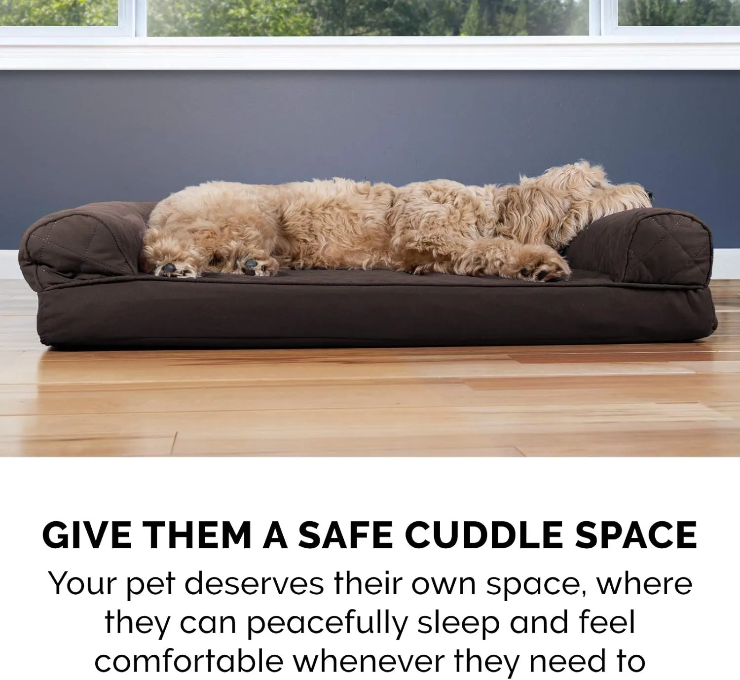 Furhaven Cooling Gel Dog Bed for Large/Medium Dogs w/ Removable Bolsters & Washable Cover, For Dogs Up to 55 lbs - Quilted Sofa - Coffee, Large
