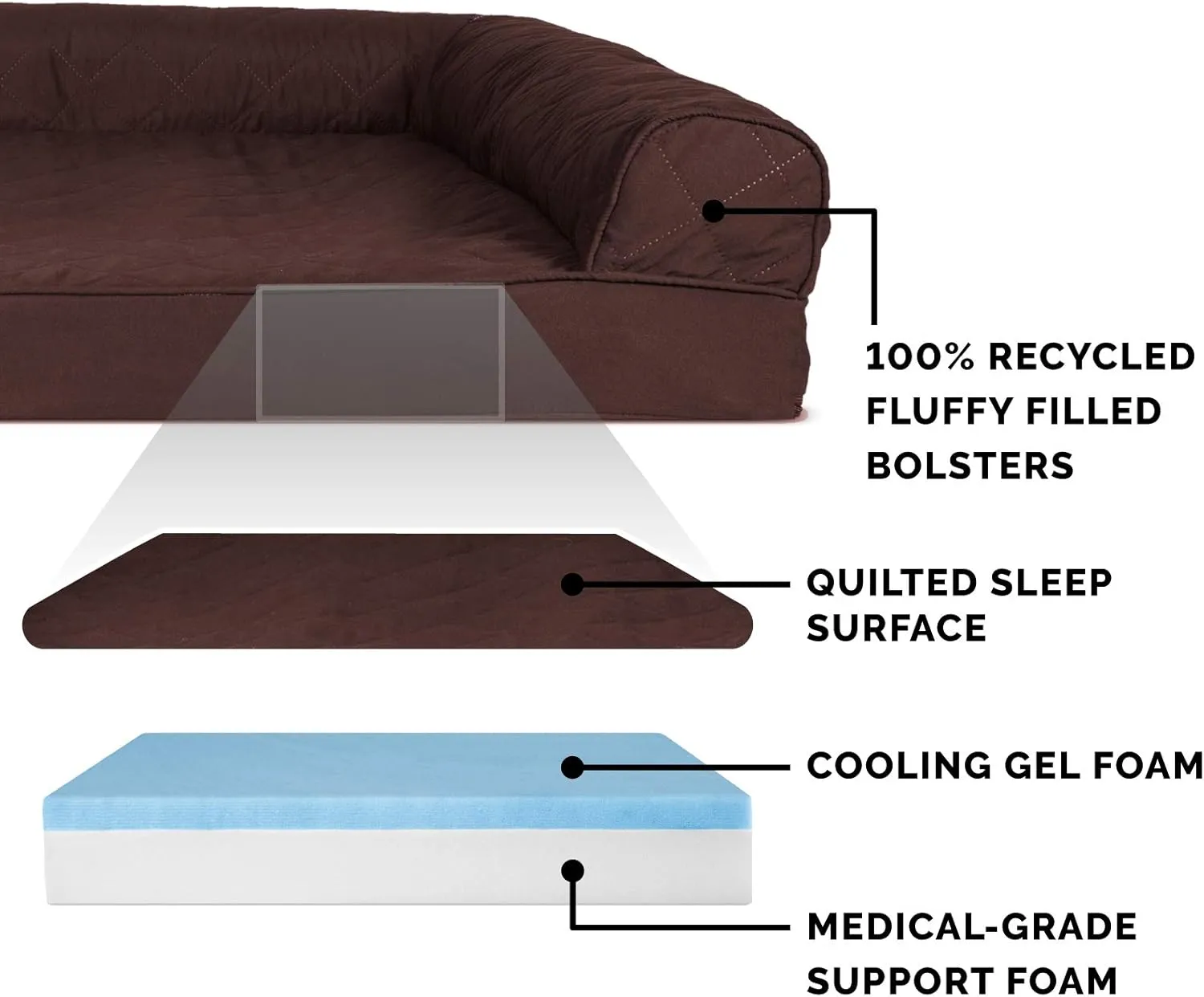 Furhaven Cooling Gel Dog Bed for Large/Medium Dogs w/ Removable Bolsters & Washable Cover, For Dogs Up to 55 lbs - Quilted Sofa - Coffee, Large