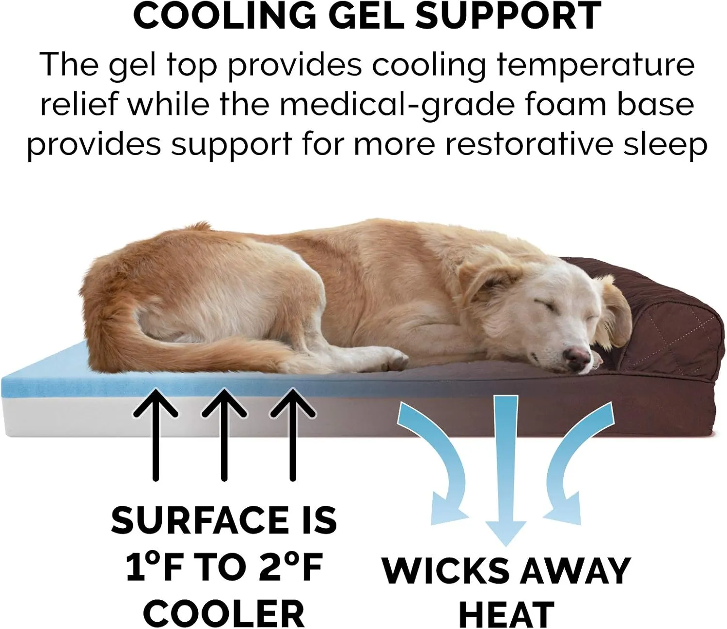Furhaven Cooling Gel Dog Bed for Large/Medium Dogs w/ Removable Bolsters & Washable Cover, For Dogs Up to 55 lbs - Quilted Sofa - Coffee, Large