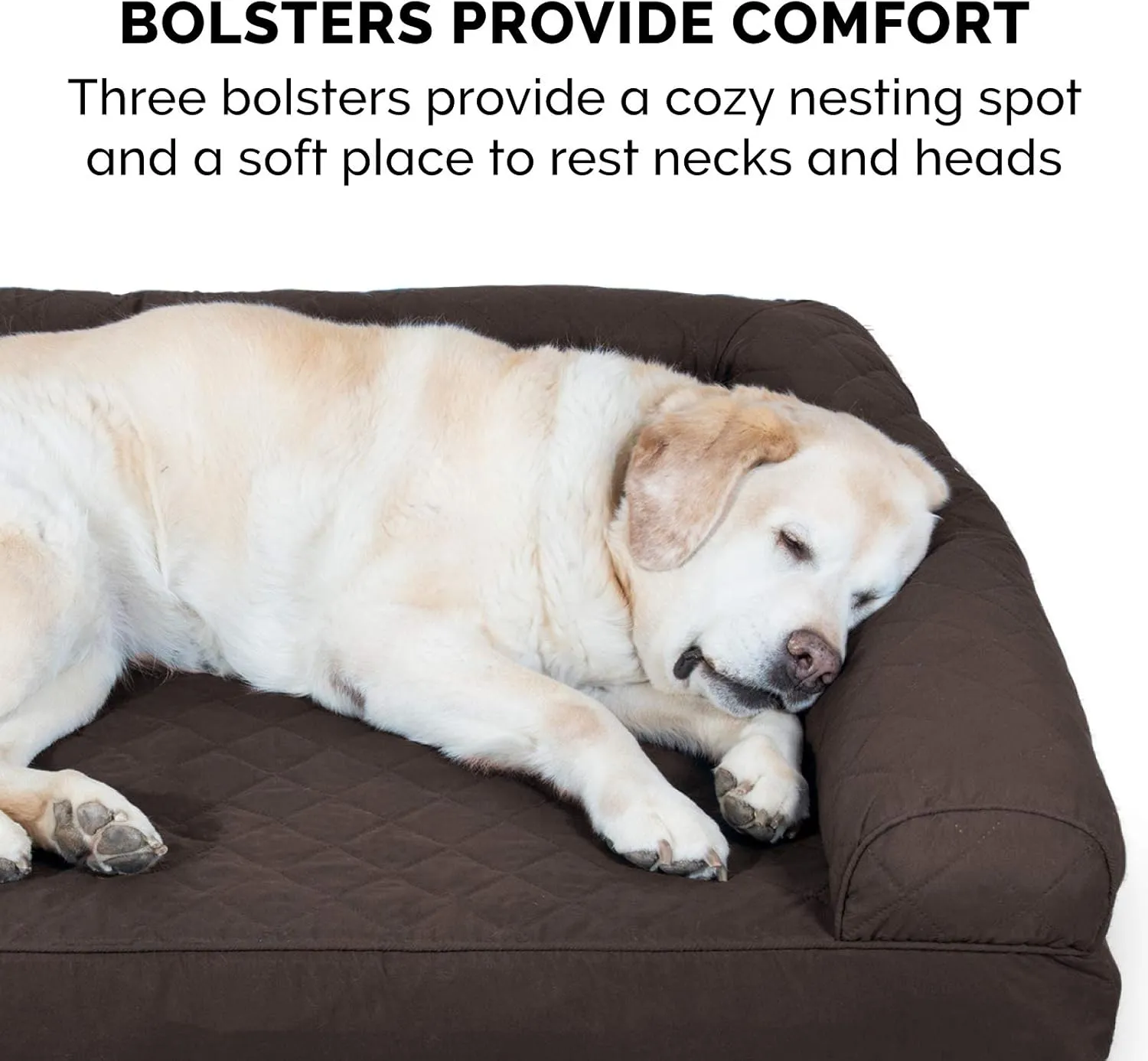 Furhaven Cooling Gel Dog Bed for Large/Medium Dogs w/ Removable Bolsters & Washable Cover, For Dogs Up to 55 lbs - Quilted Sofa - Coffee, Large
