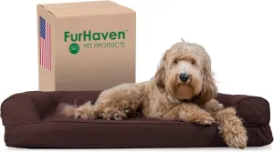 Furhaven Cooling Gel Dog Bed for Large/Medium Dogs w/ Removable Bolsters & Washable Cover, For Dogs Up to 55 lbs - Quilted Sofa - Coffee, Large