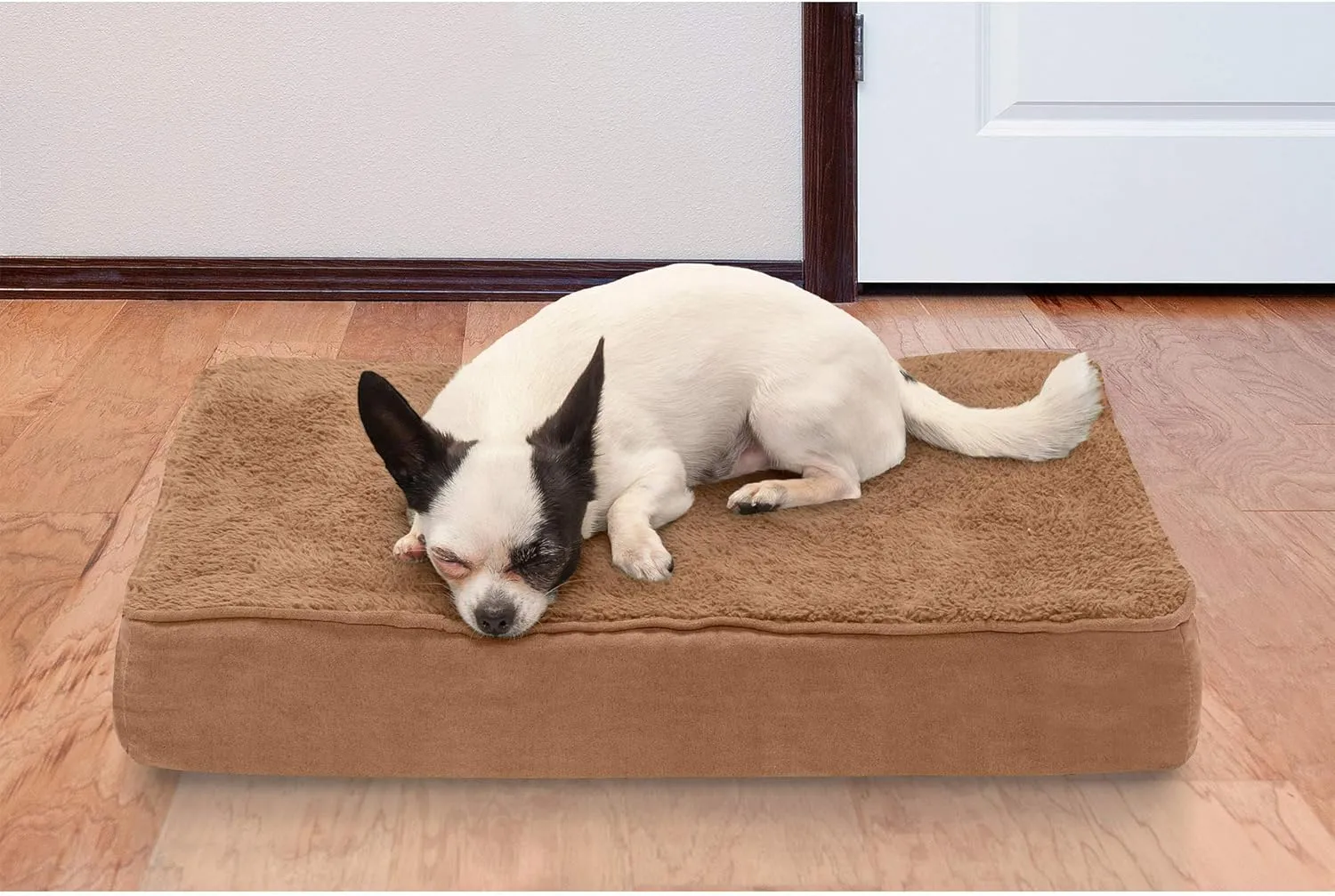 Furhaven Cooling Gel Dog Bed for Small Dogs w/ Removable Washable Cover, For Dogs Up to 20 lbs - Terry & Suede Mattress - Camel, Small
