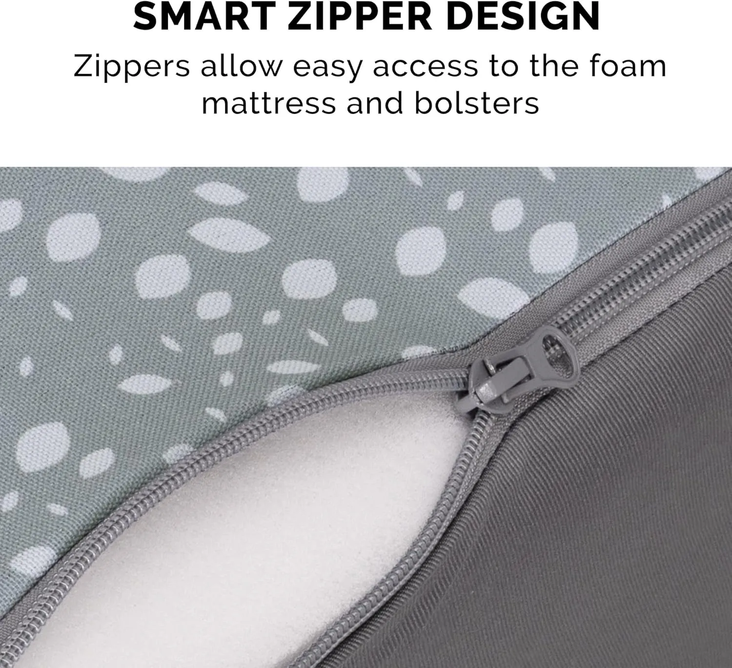 FurHaven Supportive Cooling Memory Foam L Chaise Dog Bed with Washable & Removable Cover - Plush & Almond Print - Gray Almonds, Dogs Up to 35 lbs - Medium