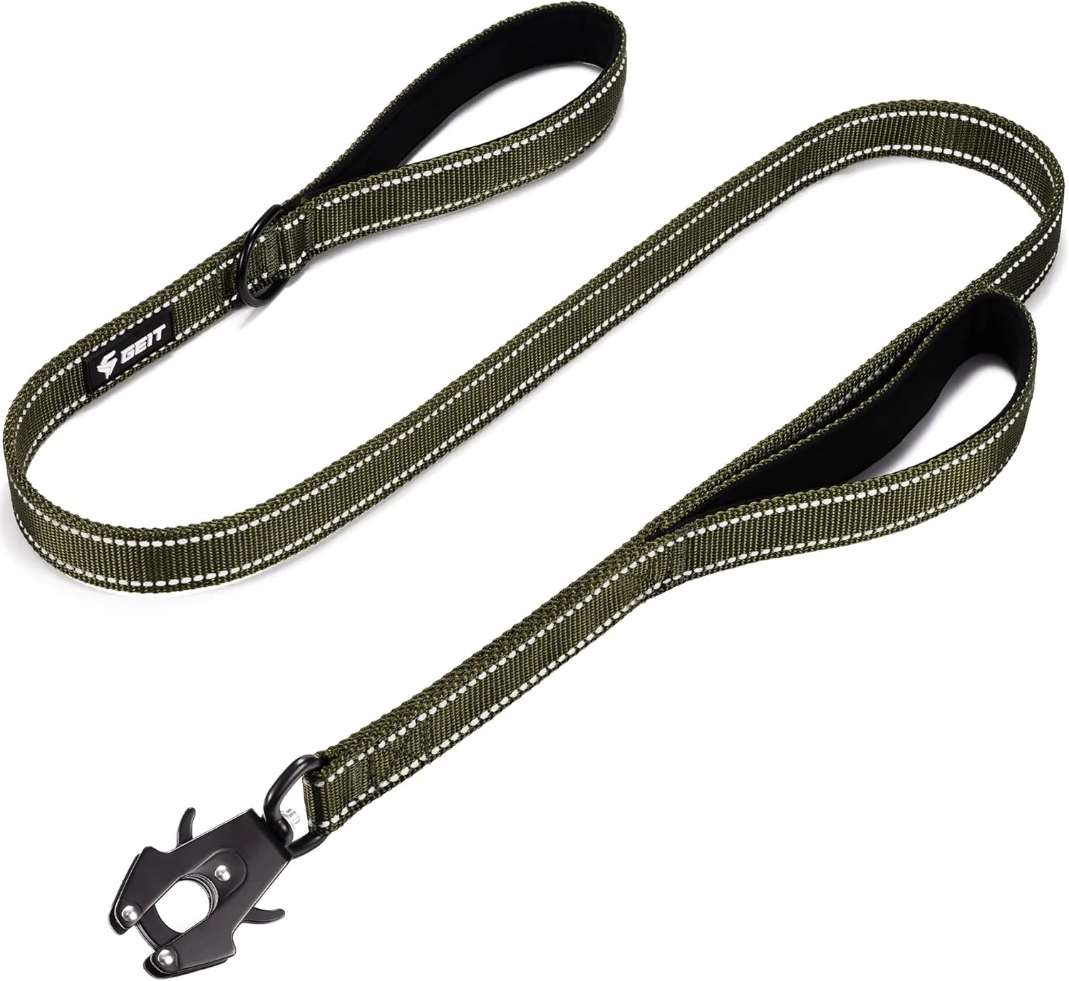 GEIT 4/5/6FT Heavy Duty Dog Leash, 2 Handles Reflective Rope Leashes, Walking Lead with Quick Release/Locking Tactical Frog Clip for Small Medium and Large Dogs, Army Green