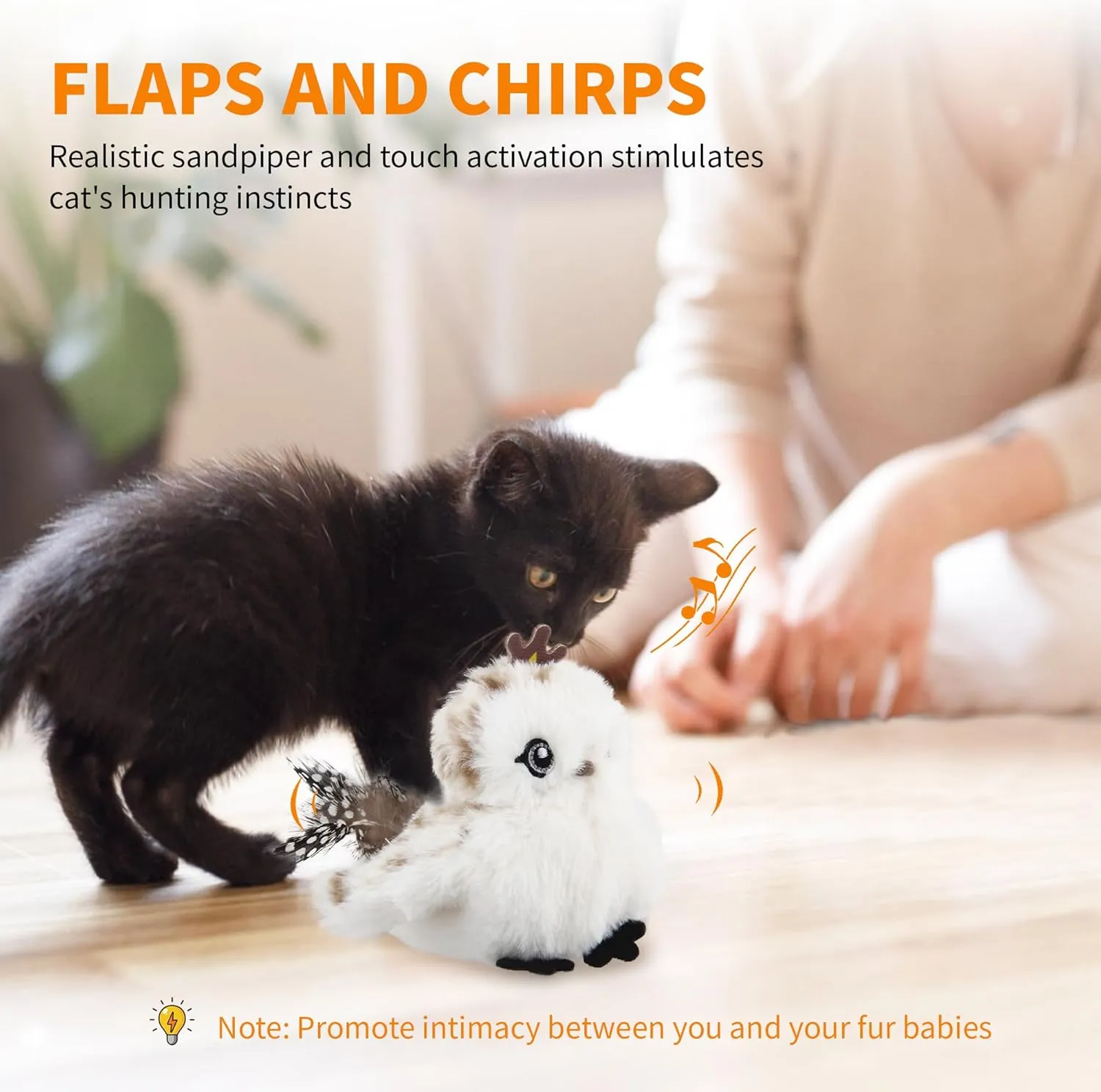 Gigwi Flappy Bird Cat Toy For Indoor Cats, Rechargeable Lifelike Sandpiper Interactive Flapping Bird Cat Toy Tweet, Flapping Wings & Lively Chirping, Catnip Toys For Kitten, Touch Activated (Prince)