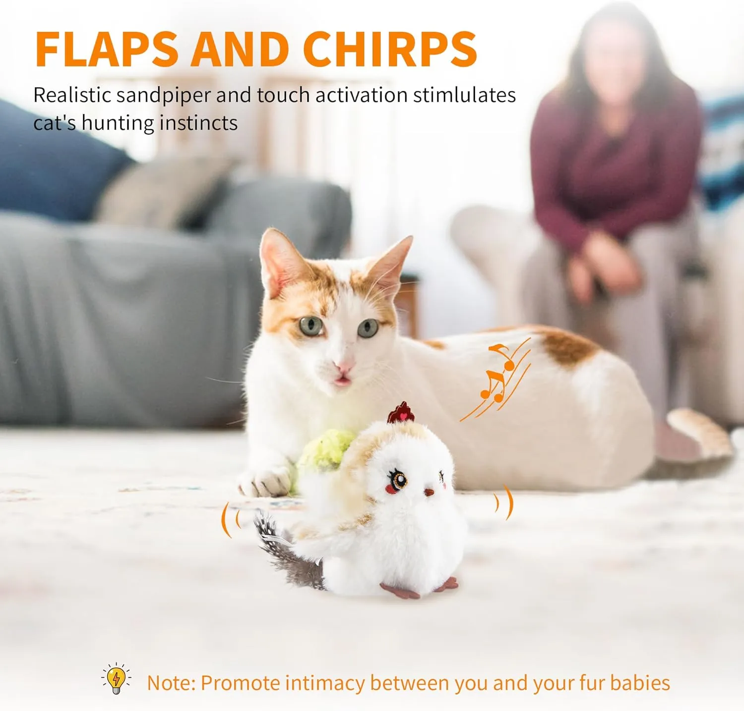 Gigwi Flappy Bird Cat Toy For Indoor Cats, Rechargeable Lifelike Sandpiper Interactive Flapping Bird Cat Toy Tweet, Flapping Wings & Lively Chirping, Catnip Toys For Kitten, Touch Activated (Princess)
