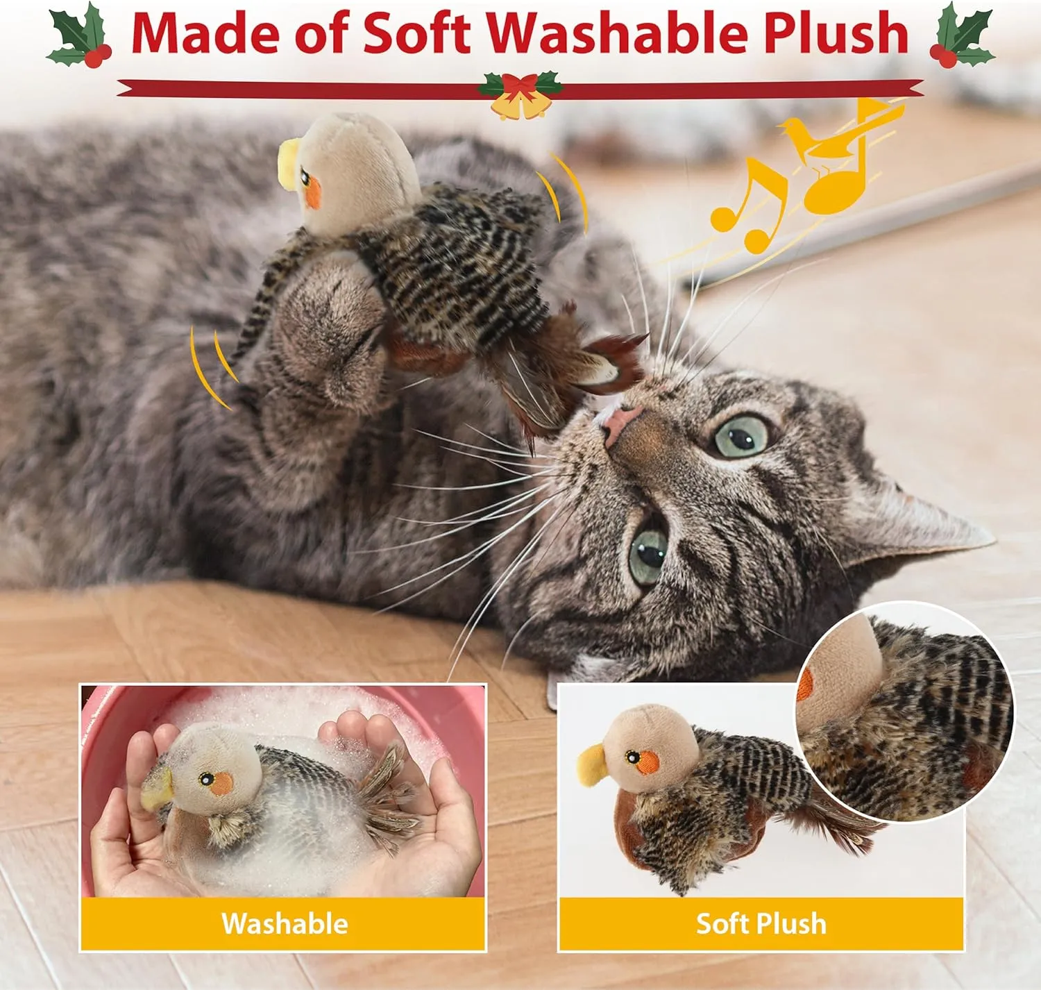 Gigwi Interactive Cat Toy for Indoor Cats - Rechargeable Motion Activated, Automatic Flapping and Chirping With Catnip, Beating Wings Hanging Toy