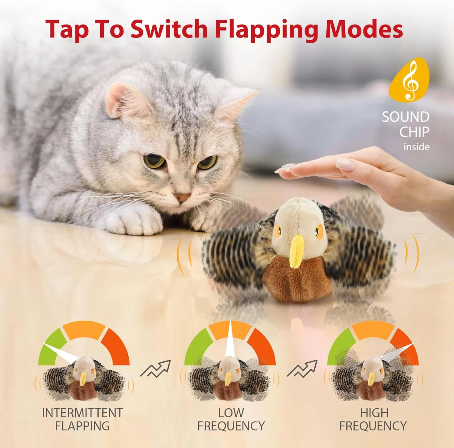 Gigwi Interactive Cat Toy for Indoor Cats - Rechargeable Motion Activated, Automatic Flapping and Chirping With Catnip, Beating Wings Hanging Toy