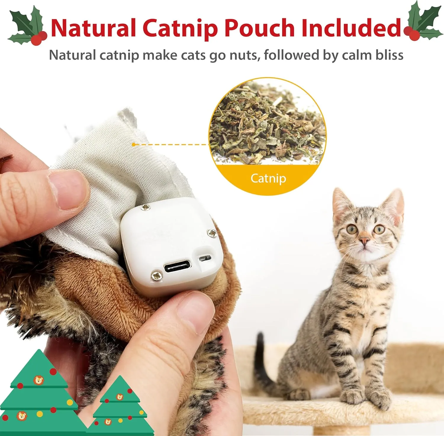 Gigwi Interactive Cat Toy for Indoor Cats - Rechargeable Motion Activated, Automatic Flapping and Chirping With Catnip, Beating Wings Hanging Toy